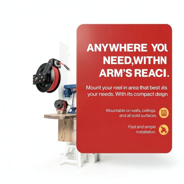 Air Hose Reel ReelWorks 3/8 inch x 50ft Duty Hybrid Polymer 300PSI-3